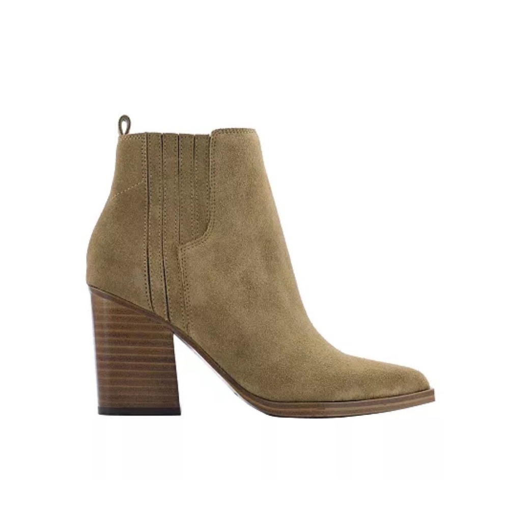 Marc Fisher Carves Western Suede Pointed Toe‎ Block Heel Ankle Boots Womens 8.5M